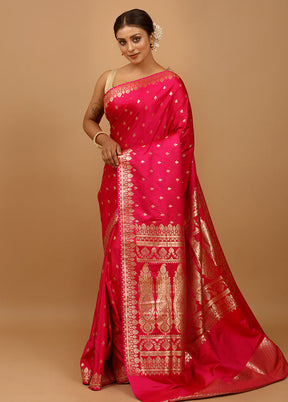 Pink Banarasi Silk Saree With Blouse Piece