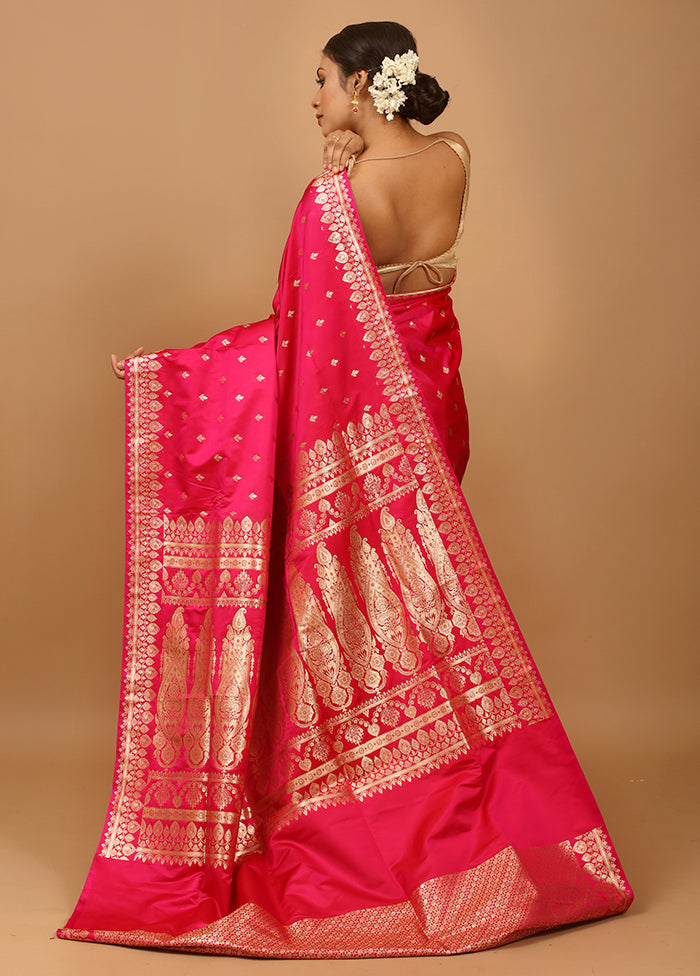 Pink Banarasi Silk Saree With Blouse Piece