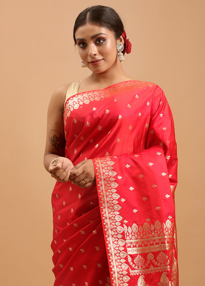 Red Banarasi Silk Saree With Blouse Piece