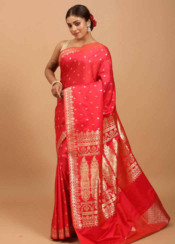 Red Banarasi Silk Saree With Blouse Piece