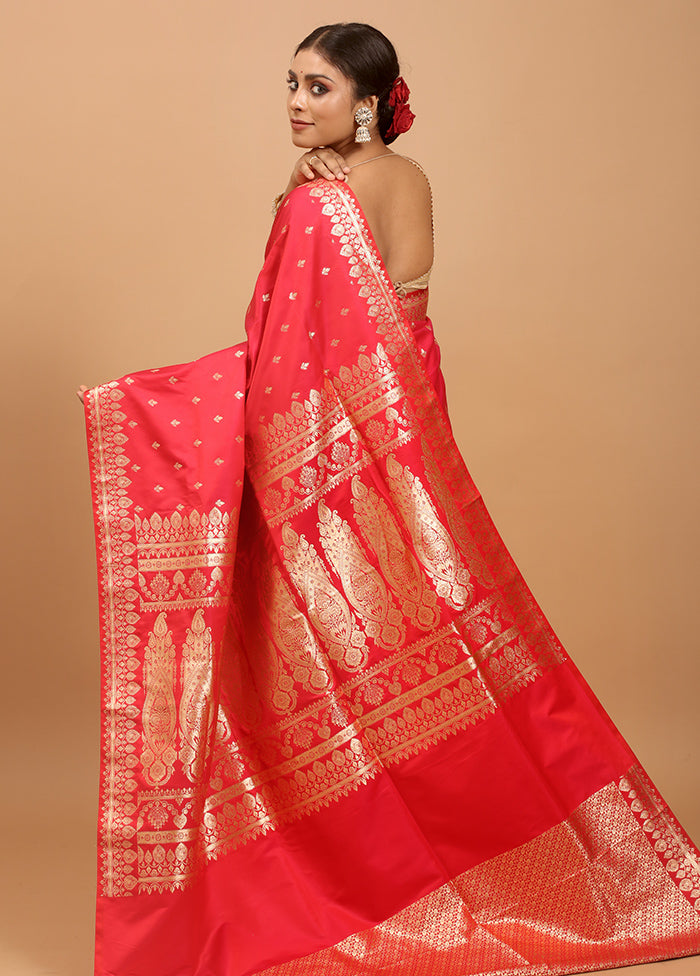 Red Banarasi Silk Saree With Blouse Piece