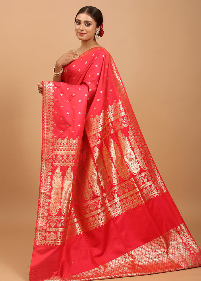 Red Banarasi Silk Saree With Blouse Piece