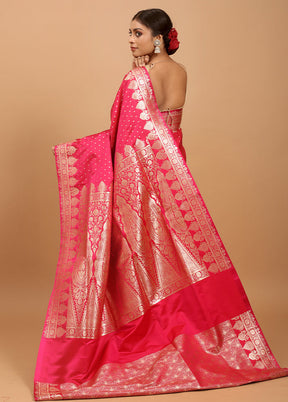 Pink Banarasi Silk Saree With Blouse Piece