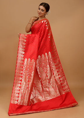 Red Banarasi Silk Saree With Blouse Piece