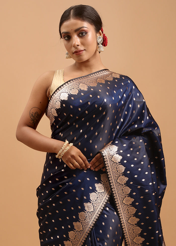 Blue Banarasi Silk Saree With Blouse Piece