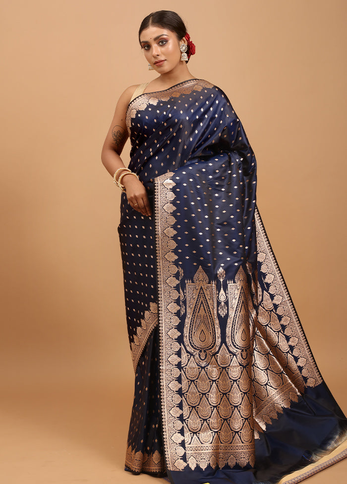 Blue Banarasi Silk Saree With Blouse Piece