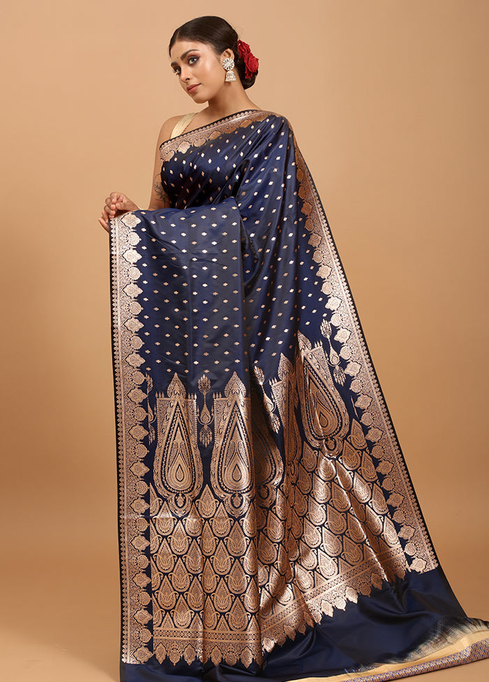 Blue Banarasi Silk Saree With Blouse Piece