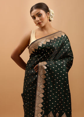 Green Banarasi Silk Saree With Blouse Piece