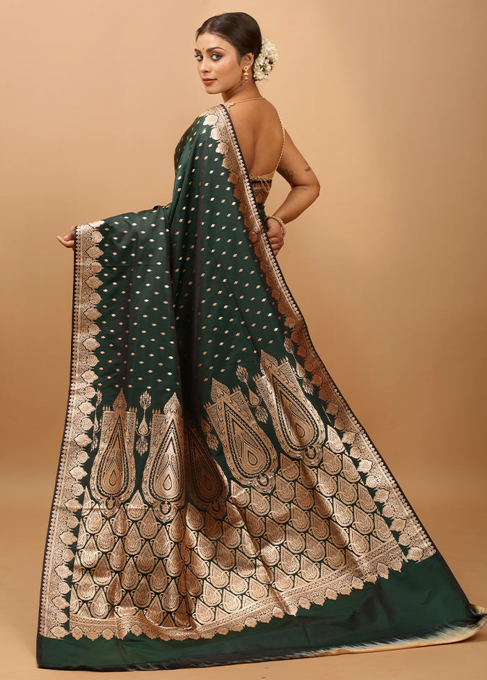 Green Banarasi Silk Saree With Blouse Piece