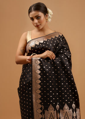 Black Banarasi Silk Saree With Blouse Piece