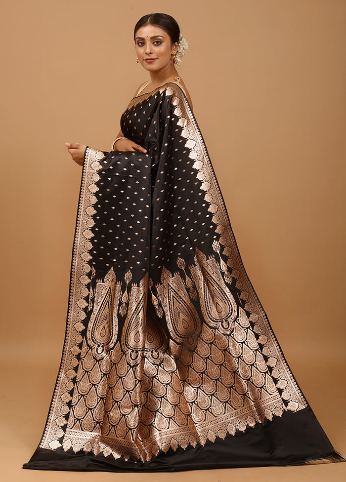 Black Banarasi Silk Saree With Blouse Piece