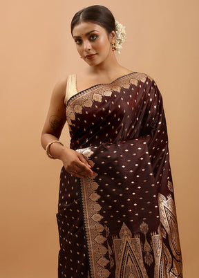 Maroon Banarasi Silk Saree With Blouse Piece