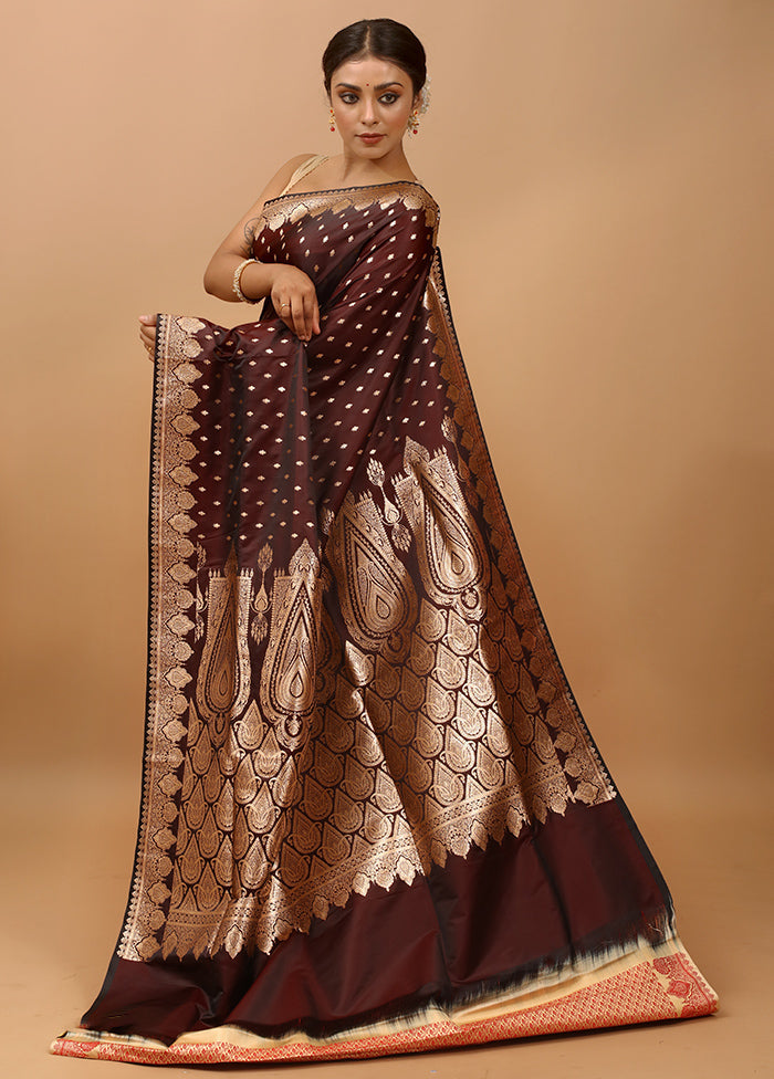 Maroon Banarasi Silk Saree With Blouse Piece