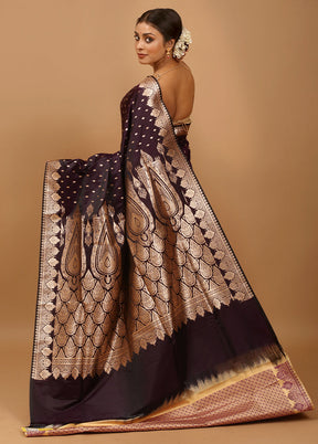 Purple Banarasi Silk Saree With Blouse Piece