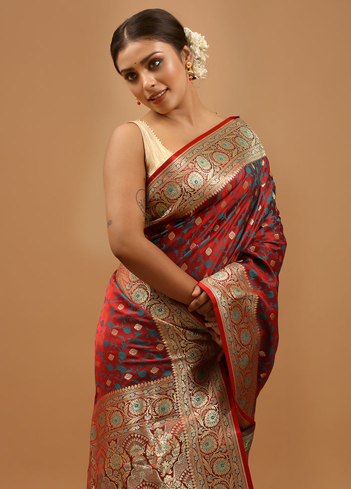 Maroon Tanchoi Silk Saree With Blouse Piece