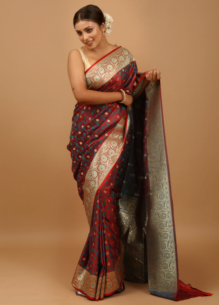 Maroon Tanchoi Silk Saree With Blouse Piece