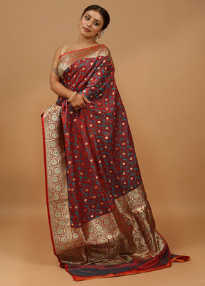 Maroon Tanchoi Silk Saree With Blouse Piece