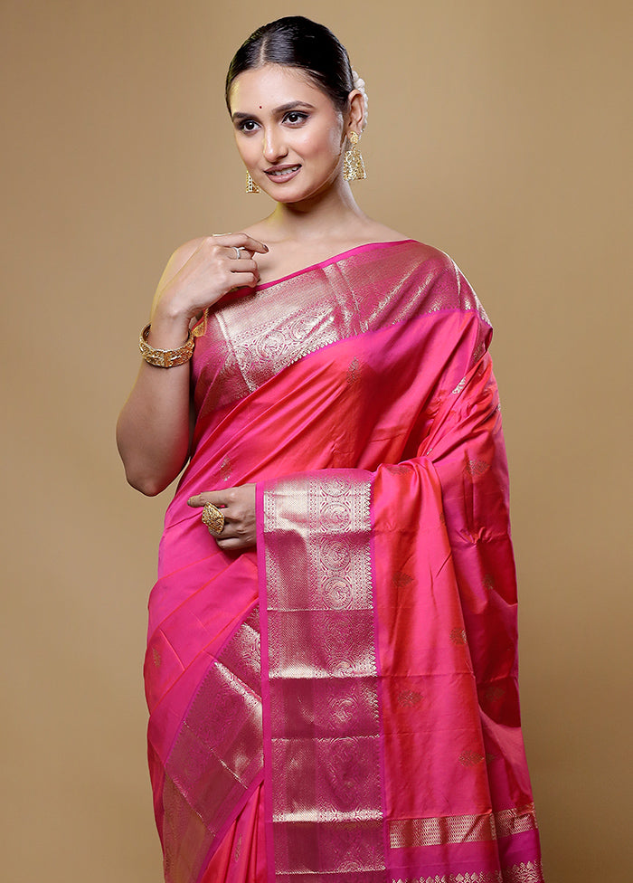 Pink Kanjivaram Silk Saree With Blouse Piece