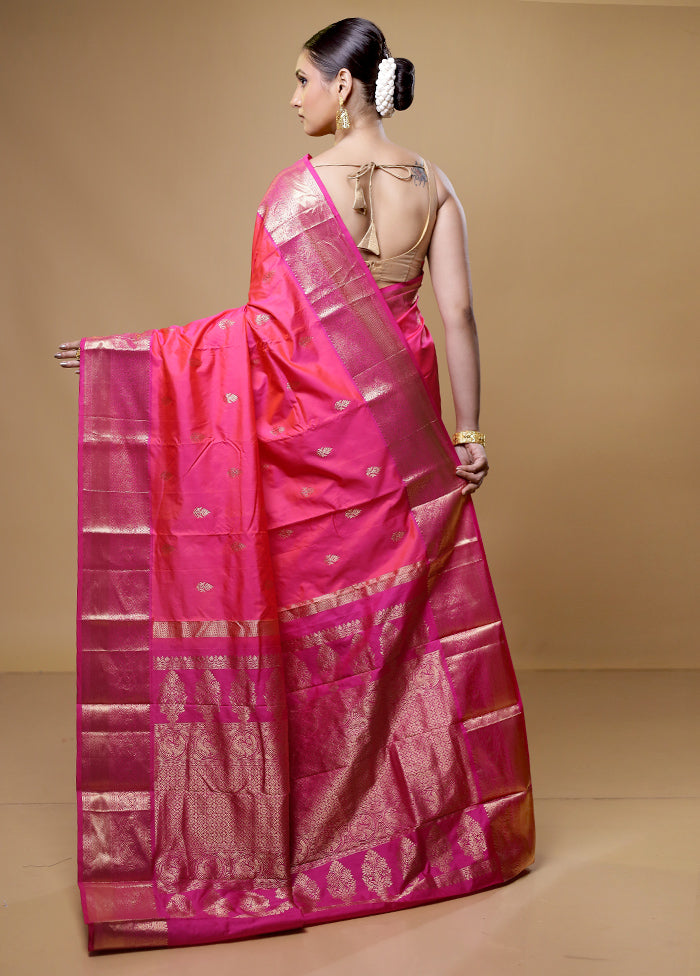 Pink Kanjivaram Silk Saree With Blouse Piece