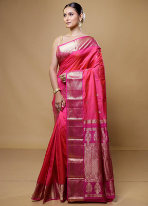 Pink Kanjivaram Silk Saree With Blouse Piece