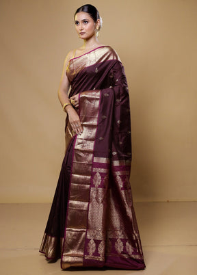 Maroon Kanjivaram Silk Saree With Blouse Piece