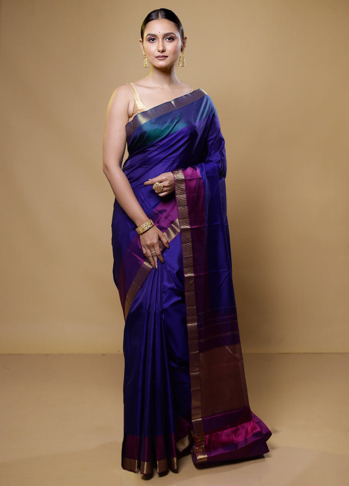 Blue Handloom Kanjivaram Pure Silk Saree With Blouse Piece