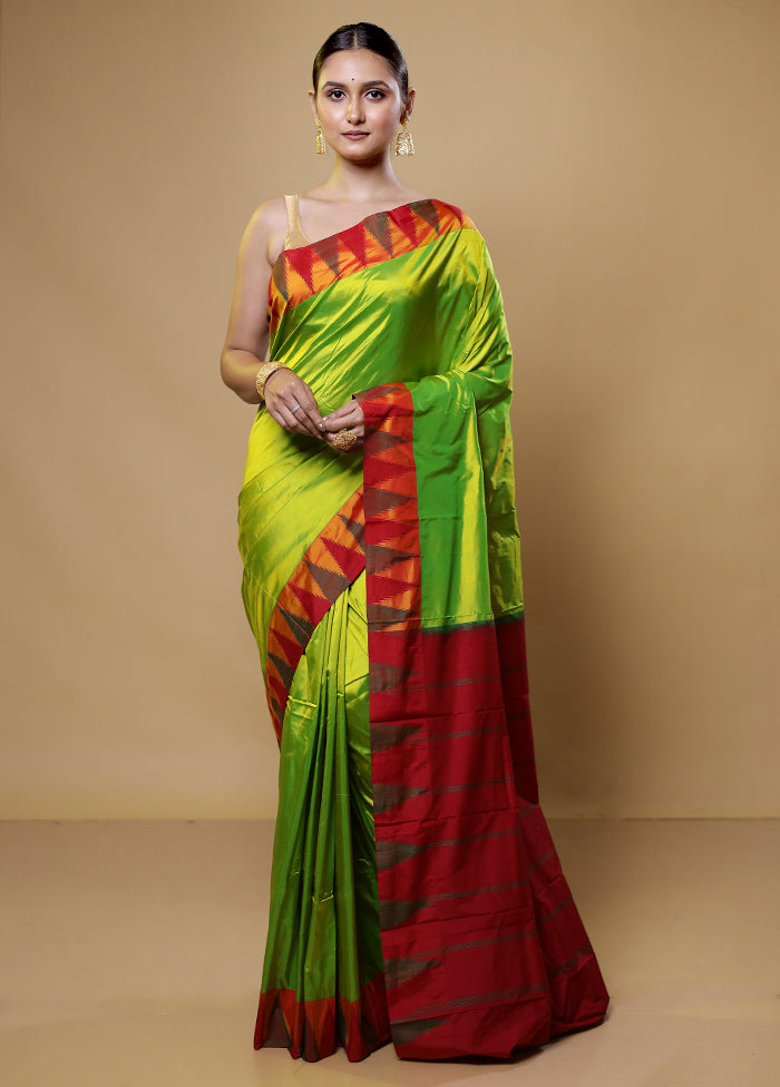 Green Handloom Kanjivaram Pure Silk Saree With Blouse Piece