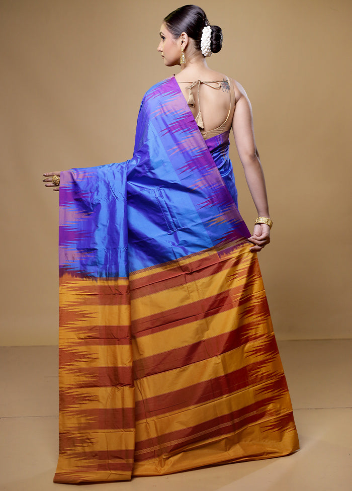 Blue Handloom Kanjivaram Pure Silk Saree With Blouse Piece