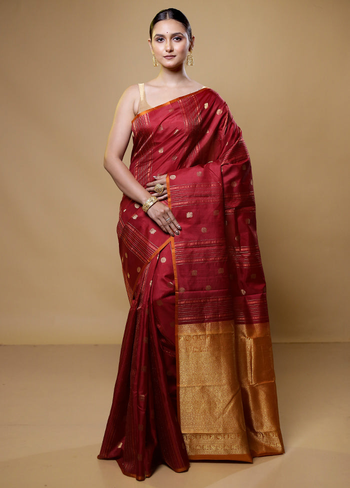 Red Handloom Kanchipuram Pure Silk Saree With Blouse Piece