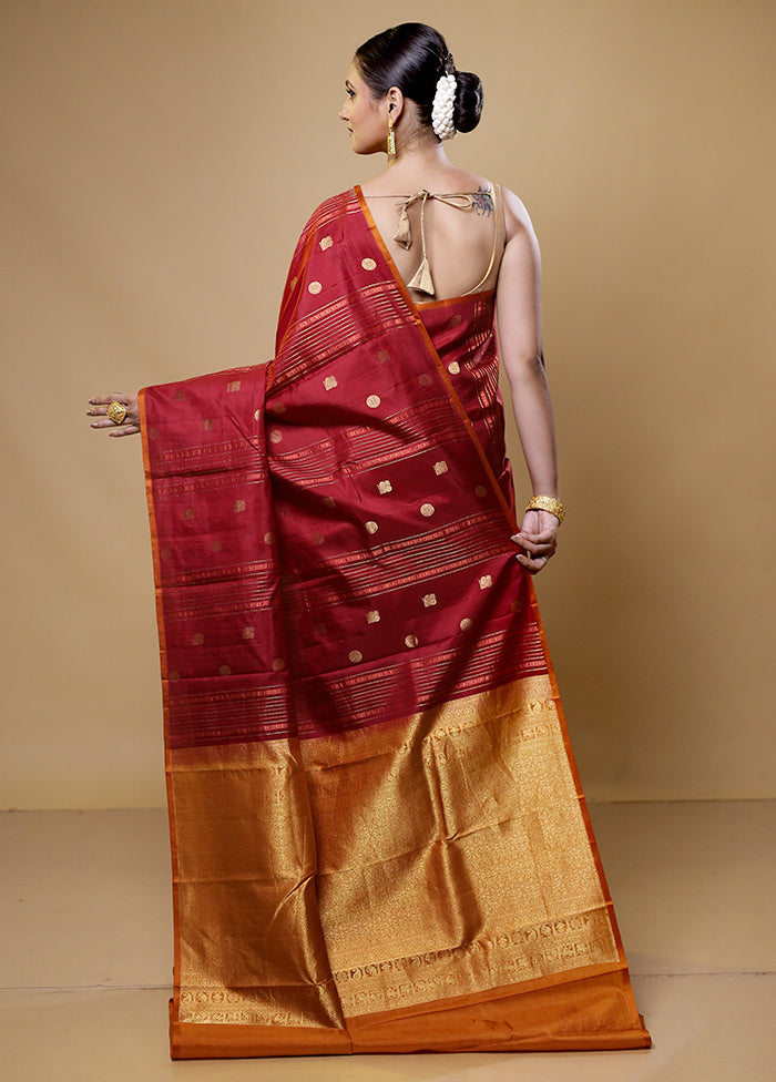 Red Handloom Kanchipuram Pure Silk Saree With Blouse Piece