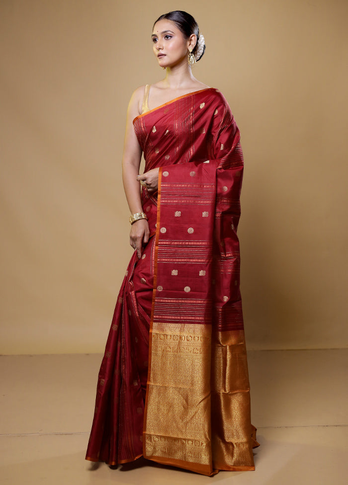 Red Handloom Kanchipuram Pure Silk Saree With Blouse Piece