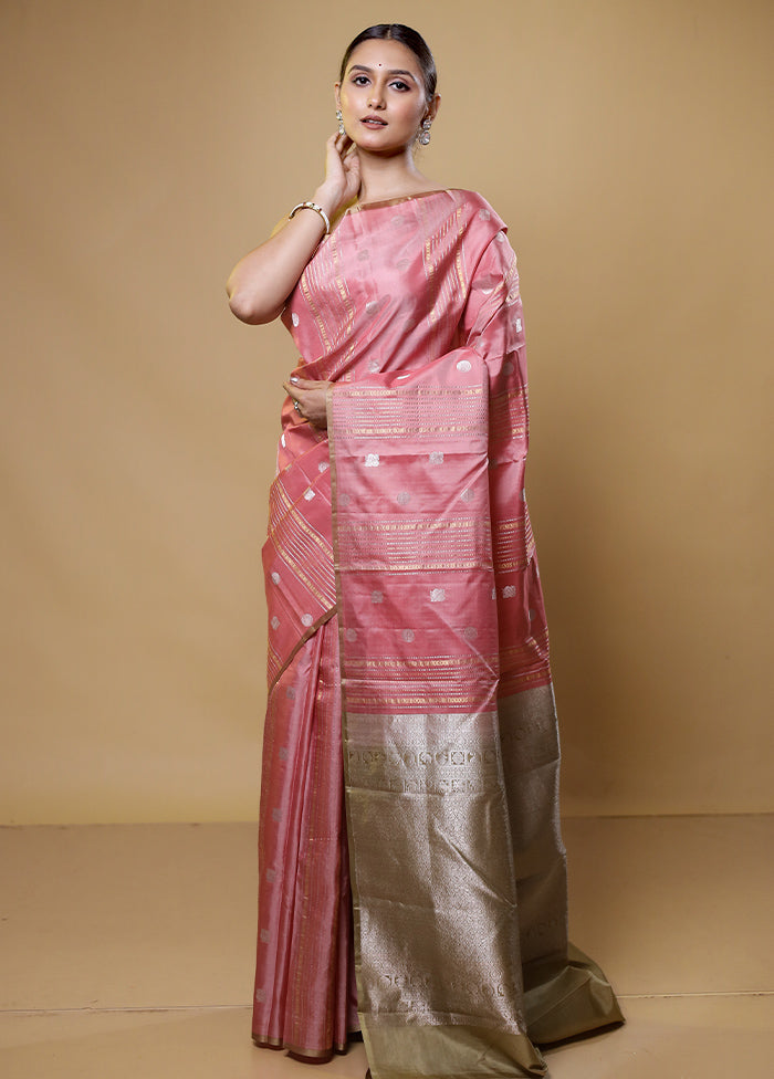 Pink Handloom Kanchipuram Pure Silk Saree With Blouse Piece