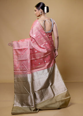 Pink Handloom Kanchipuram Pure Silk Saree With Blouse Piece