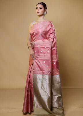 Pink Handloom Kanchipuram Pure Silk Saree With Blouse Piece