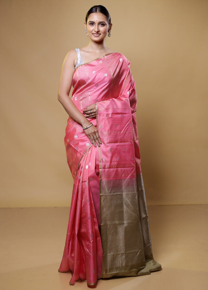 Pink Handloom Kanchipuram Pure Silk Saree With Blouse Piece