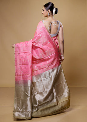 Pink Handloom Kanchipuram Pure Silk Saree With Blouse Piece