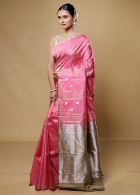 Pink Handloom Kanchipuram Pure Silk Saree With Blouse Piece