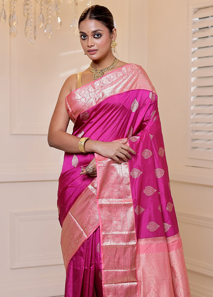 Purple Handloom Kanchipuram Pure Silk Saree With Blouse Piece