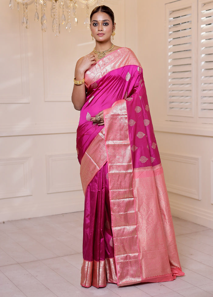 Pink Handloom Kanchipuram Pure Silk Saree With Blouse Piece