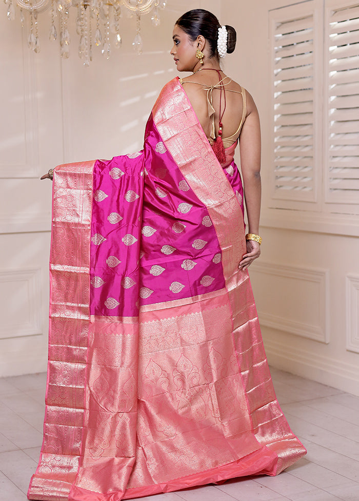 Pink Handloom Kanchipuram Pure Silk Saree With Blouse Piece