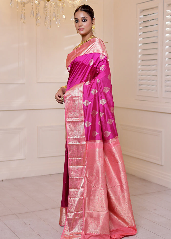 Pink Handloom Kanchipuram Pure Silk Saree With Blouse Piece