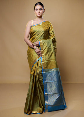 Green Handloom Kanjivaram Pure Silk Saree With Blouse Piece