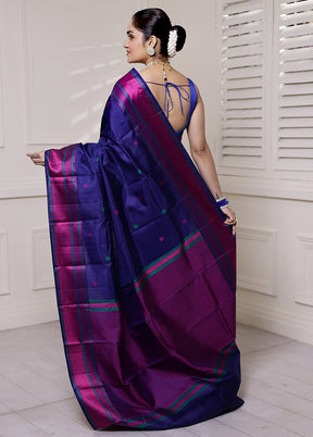 Blue Handloom Kanjivaram Pure Silk Saree With Blouse Piece