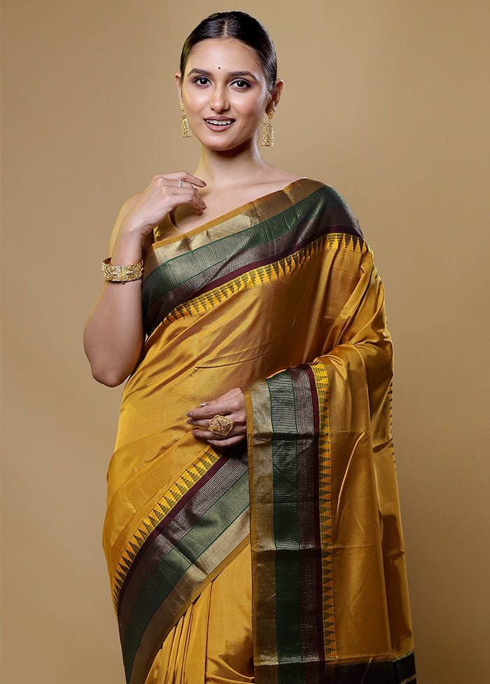 Yellow Handloom Kanjivaram Pure Silk Saree With Blouse Piece