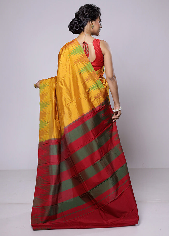 Yellow Handloom Kanjivaram Pure Silk Saree With Blouse Piece