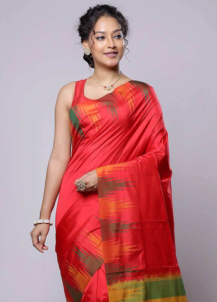 Red Handloom Kanjivaram Pure Silk Saree With Blouse Piece