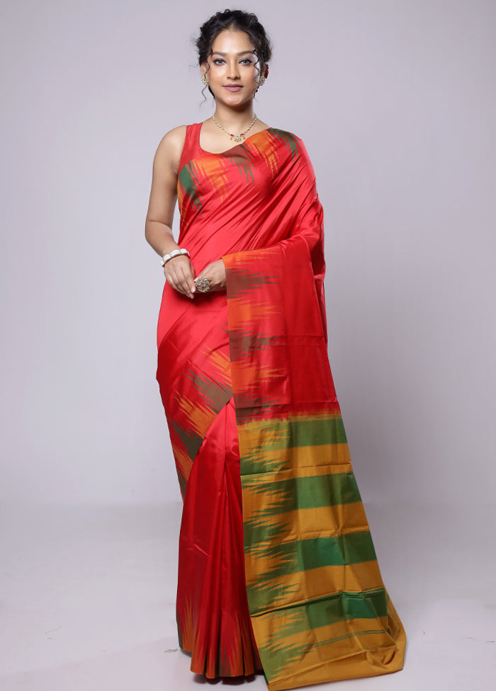 Red Handloom Kanjivaram Pure Silk Saree With Blouse Piece