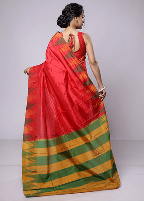 Red Handloom Kanjivaram Pure Silk Saree With Blouse Piece