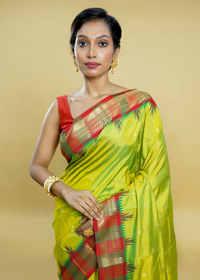 Green Handloom Kanjivaram Pure Silk Saree With Blouse Piece