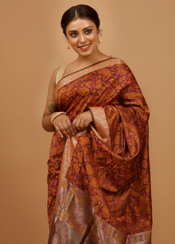 Brown Kanjivaram Silk Saree With Blouse Piece